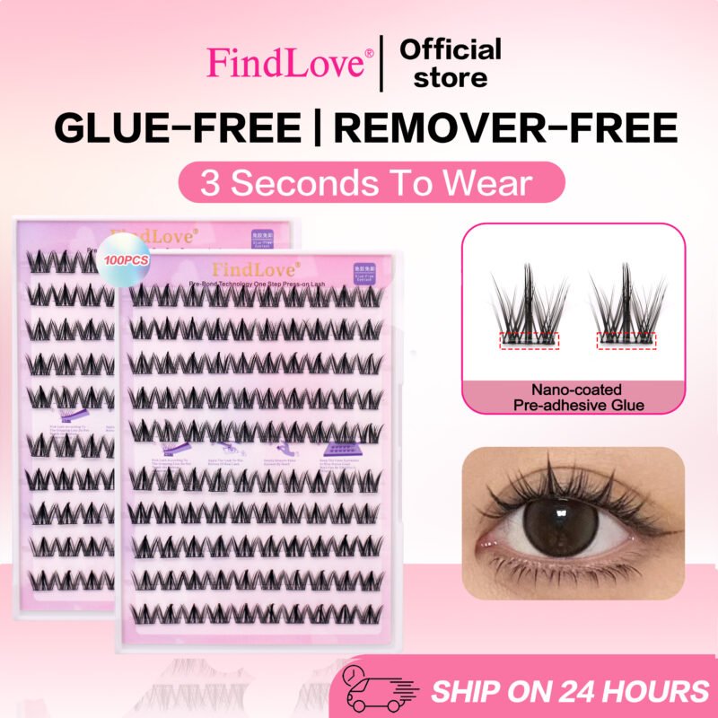 Hakimi Glue Free Eyelash Pre-Bond Technology C Curl 12mm 1-Step Press On Lashes Self Adhesive Reusable Natural Segmented Long Lasting No Glue Needed DIY Eyelash