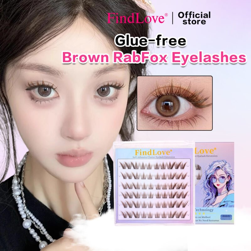 Rabfox Self-adhesive Eyelashes Brown Color Pre-Bond Technology  No Glue Needed  DIY Eyelash  1-Step Press-On Lashes  Reusable Natural Segmented  Long Lasting Glue Free Lashes