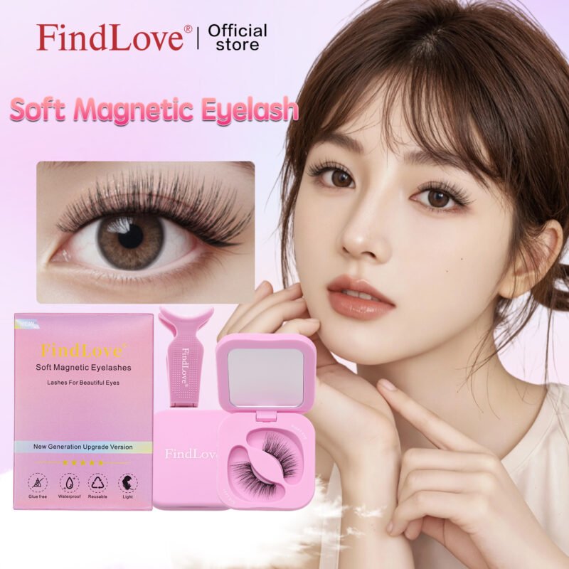 FindLove Soft Magnetic Eyelashes Kit with Applicator Reusable Glue-free Wispy Soft Magnetic Lashes(Mottie Black)Waterproof Lightweight Cruelty-Free Soft Magnetic False Lashes