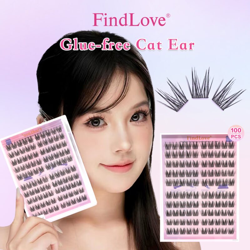Cat Ear Self-Adhesive Cluster Lash Natural Soft Wispy Pre-Bond Technology No Glue Needed Reusable Glue Free Segment Eyelashes Clusters Cat Eye Manga 1-Step Press On Lashes