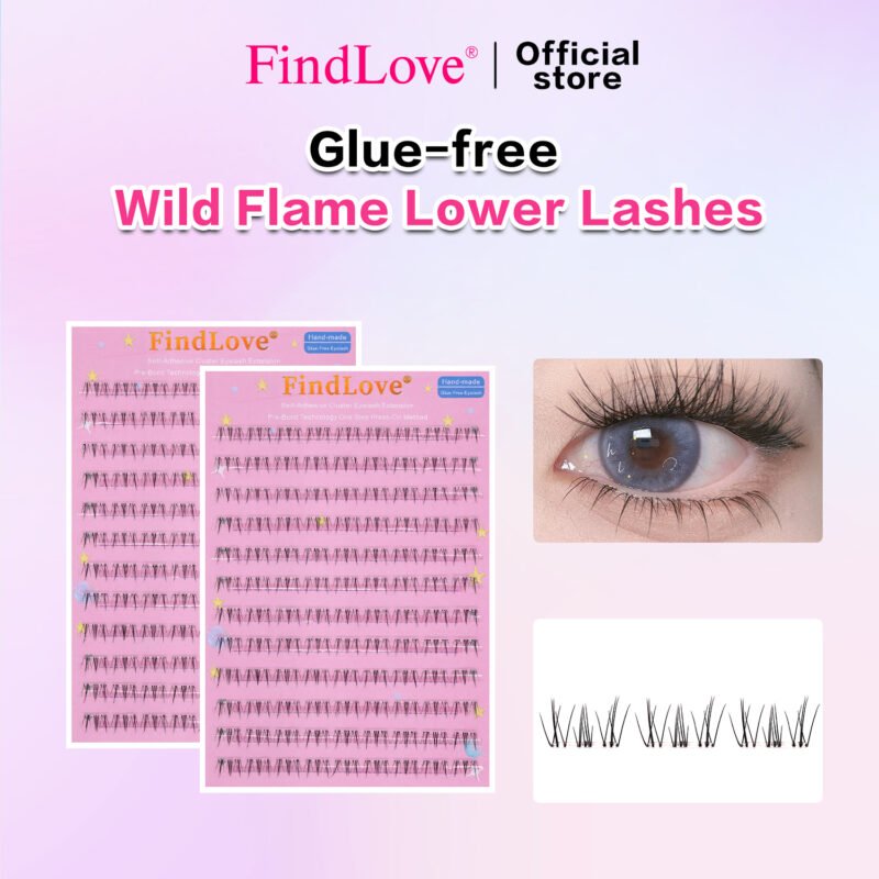 Wild Flame Lower Lash Pre-Bond Technology Glue Free Cluster Lower Lashes Natural Soft&Comfortable Waterproof Wispy Daily Style 5+6+7mm Doll Eyes Long-Lasting Bottom Eyelash