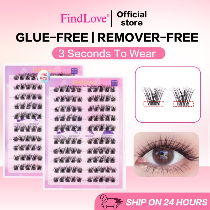 6D Fluffy Glue Free Eyelash Pre-Bond Technology 1-Step Press On Lashes Self Adhesive Cluster Lash Reusable Natural Segmented  Long Lasting No Need Glue DIY Lashes 