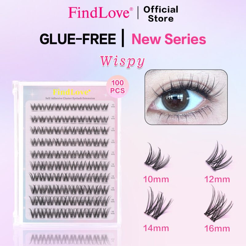 Wispy Cluster Lashes Pre-Bond Technology 100 Clusters Self Adhesive Press-on Eyelash Extension Reusable Long Lasting Glue-free Lashes