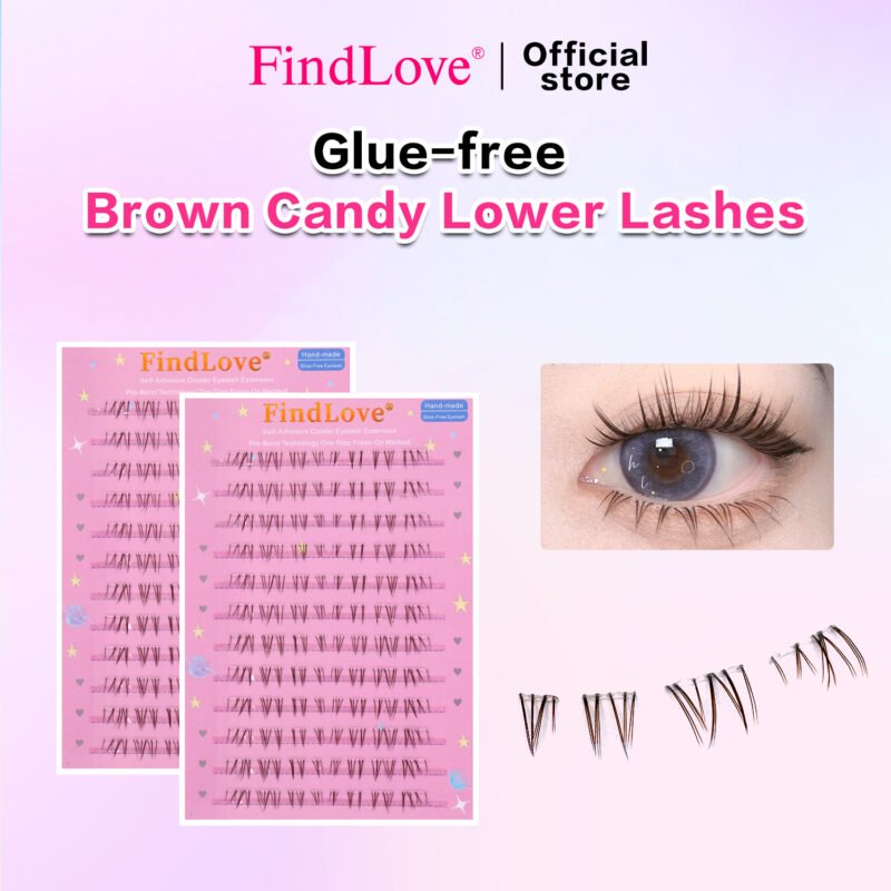 Brown Candy Lower Self-adhesive Lash Pre-bond Technology Crisscross Clear Band Wispy Natural Soft Reusable Glue-free Cluster Press-on Bottom Eyelash