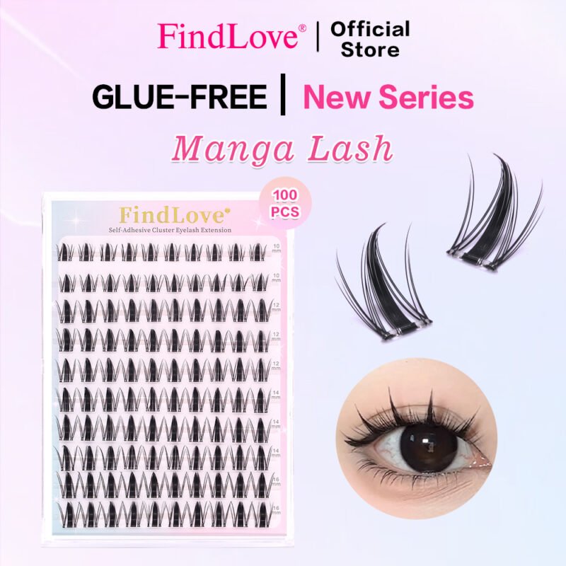 Manga Press-on Lash Pre-Bond Technology Glue free Cluster Anime Eyelash spiky&Wispy Natural Soft Reusable Anime Self-adhesive Doll Lashes