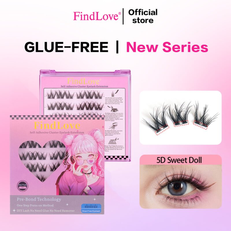 5D Sweet Doll Press-on Lash Wispy&Fluffy 5D Sweet Manga Pre-glue Cluster Eyelash Pre-Bond Technology Natural Soft Reusable No Glue Needed DIY Self-adhesive Lash