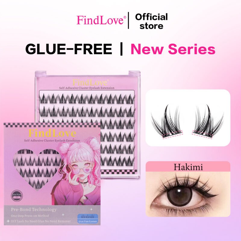 Hakimi Self-adhesive Eyelashes Pre-Bond Technology Manga Glue free Lash Cluster Spiky1-Step Press On Lashes Natural Soft Anime No Glue Needed Reusable Wispy DIY Eyelash