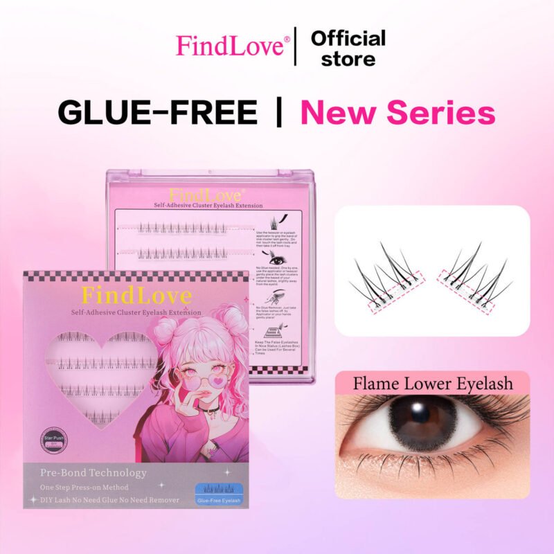 Flame Lower Self-adhesive Lash Pre-Bond Technology Glue Free Cluster Flame Bottom Lashes Natural Soft&Comfortable Wispy Press-on Lower Lash Daily Style Doll Eyes Flame Lower Eyelash