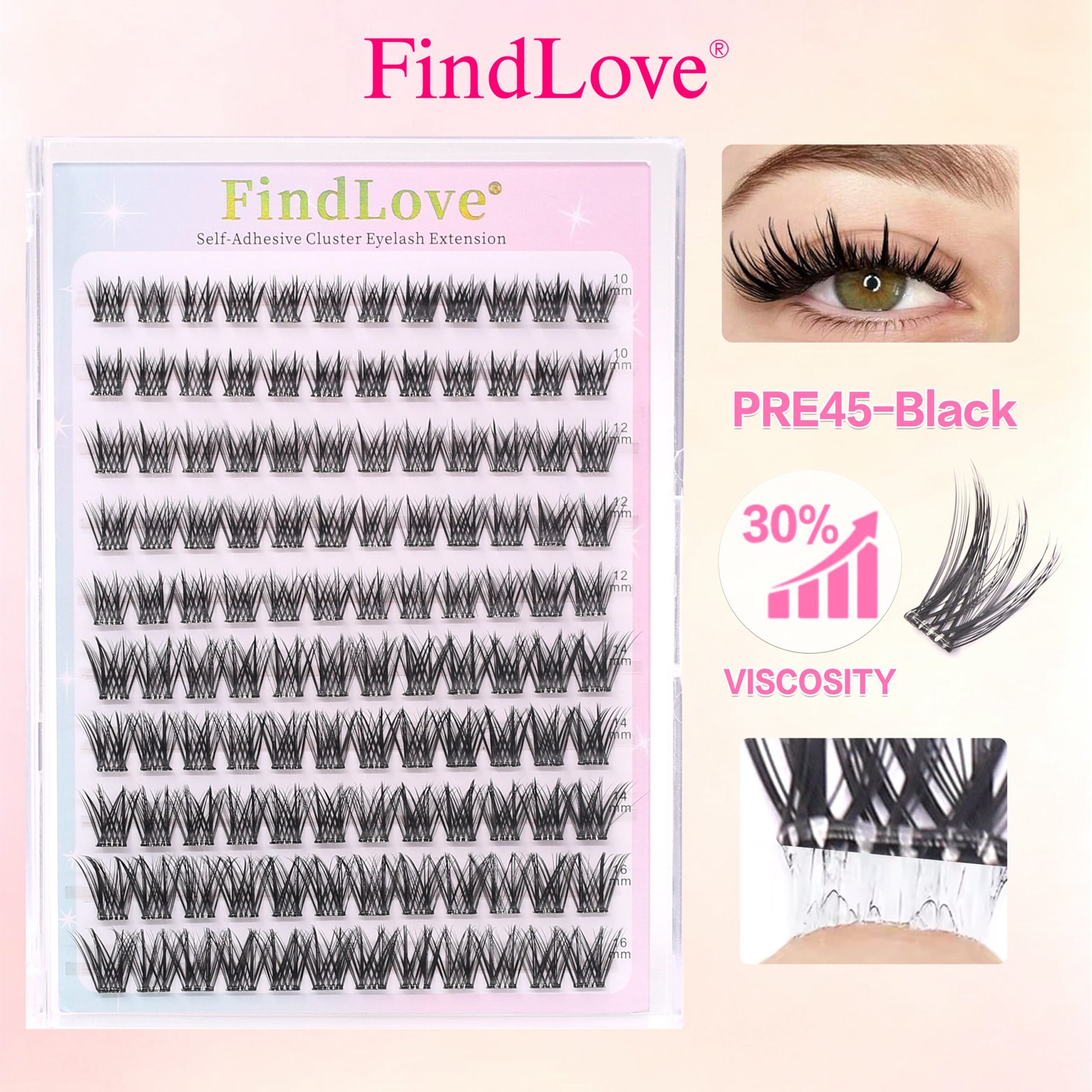 Self-adhesive Eyelash Pre-bond Technology 1-Step Press-on lashes Glue-free Long Lasting Premium PBT Materials Natural Soft Reusable Press-on lashes