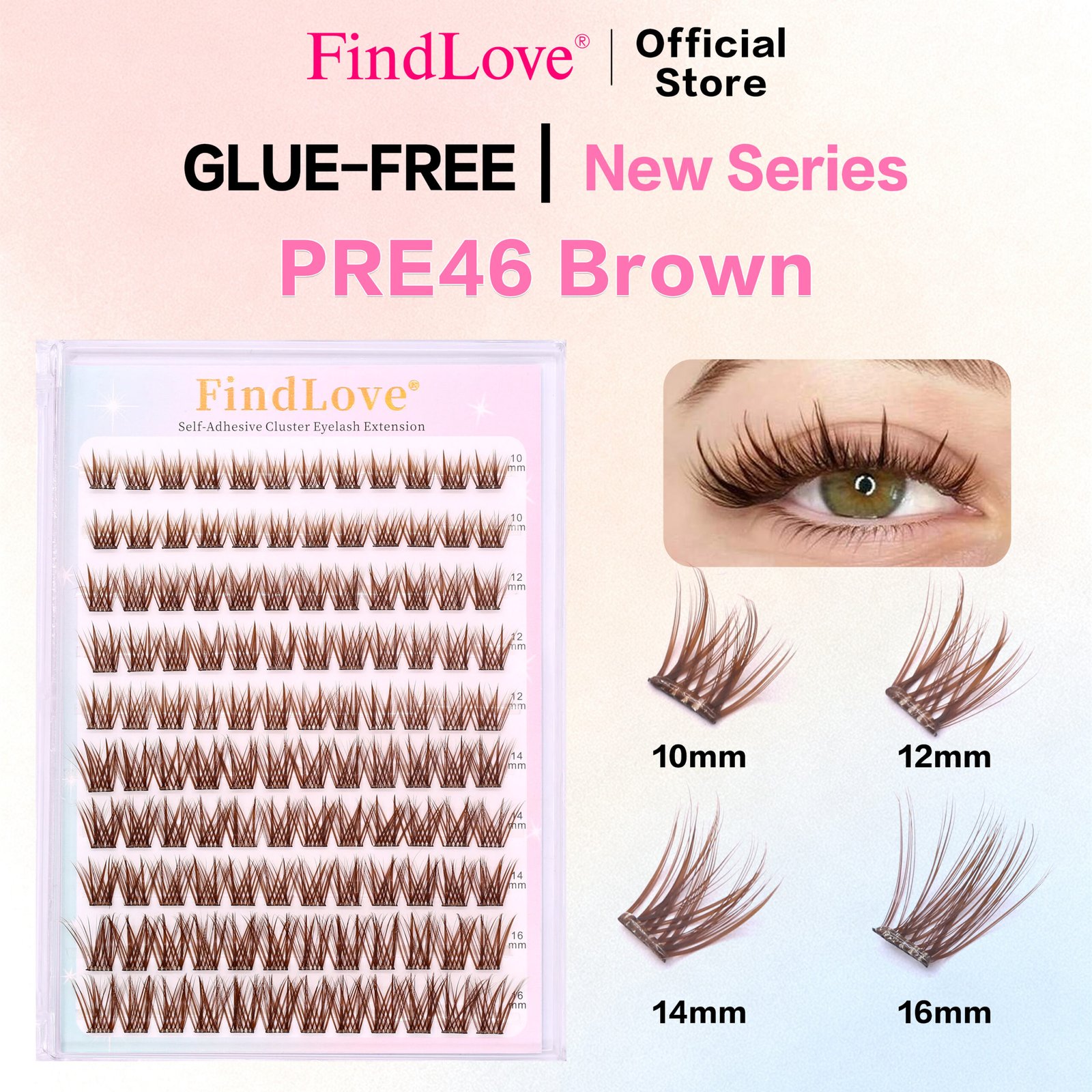 Self-adhesive Eyelash (Brown Color) Pre-bond Technology 1-Step Press-on lashes Glue-free Long Lasting Premium PBT Materials Natural Soft Reusable Press-on lashe