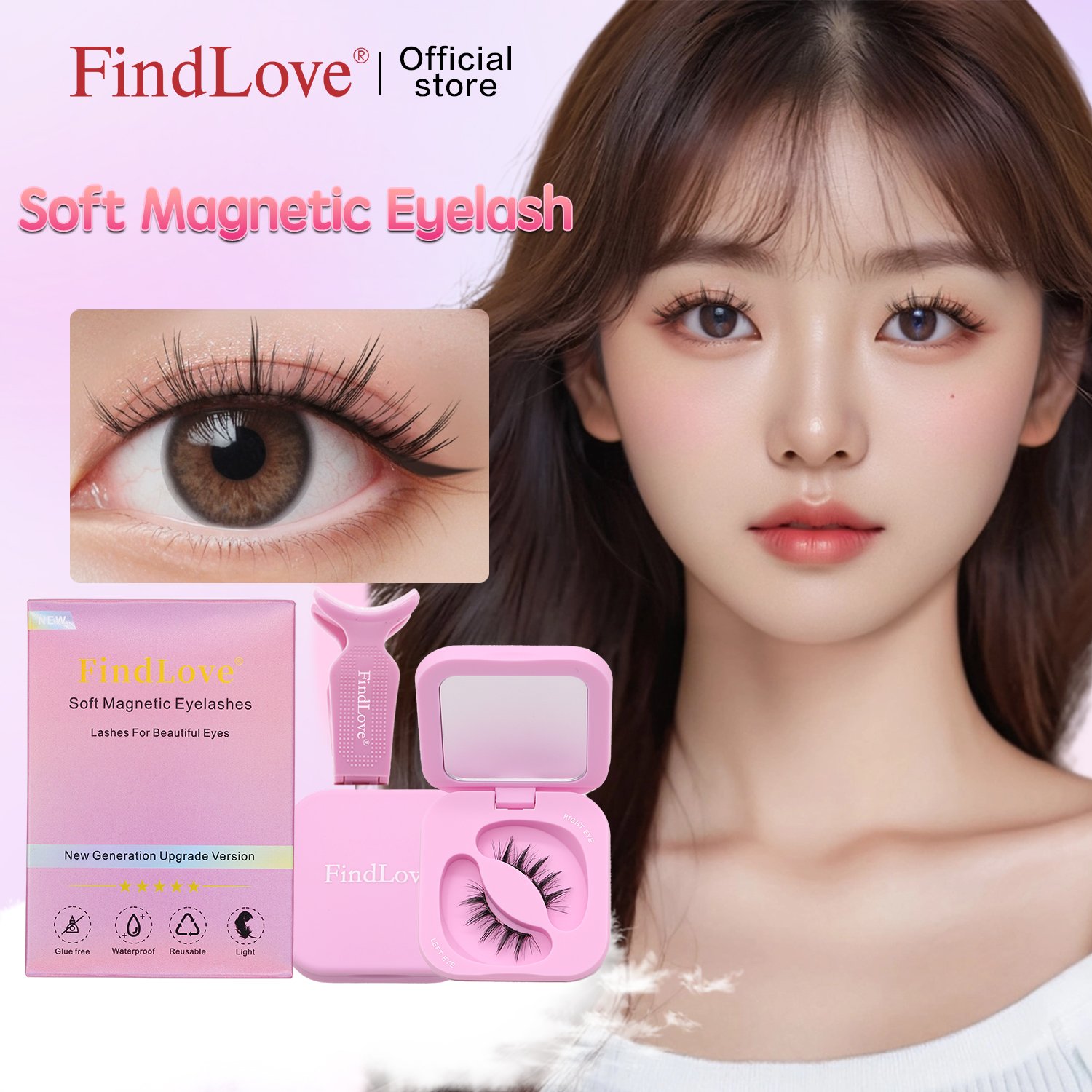 FindLove Soft Magnetic Eyelashes Kit with Applicator (Souffle) Glue-free Natural Soft High Quality Premium Material Soft Magnetic Eyelash Extension Reusable 3D Soft Magnetic Lashes