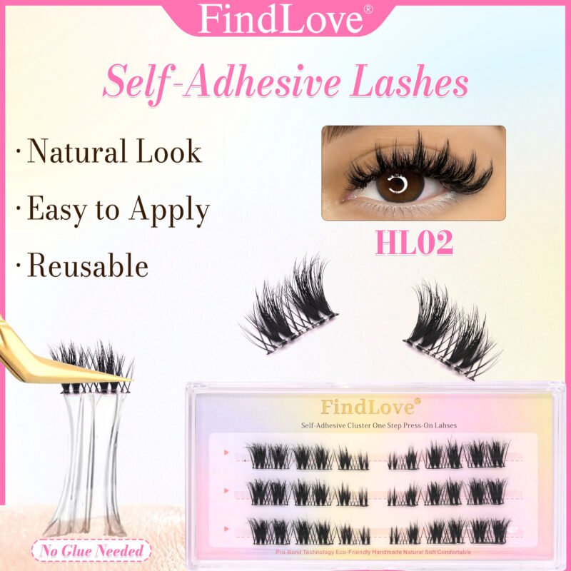 Self-adhesive Lashes Pre-Bond Technology No Glue Needed 1-Step Press On Eyelashes Reusable Glue Free Long Lasting DIY Self-adhesive Lashes  