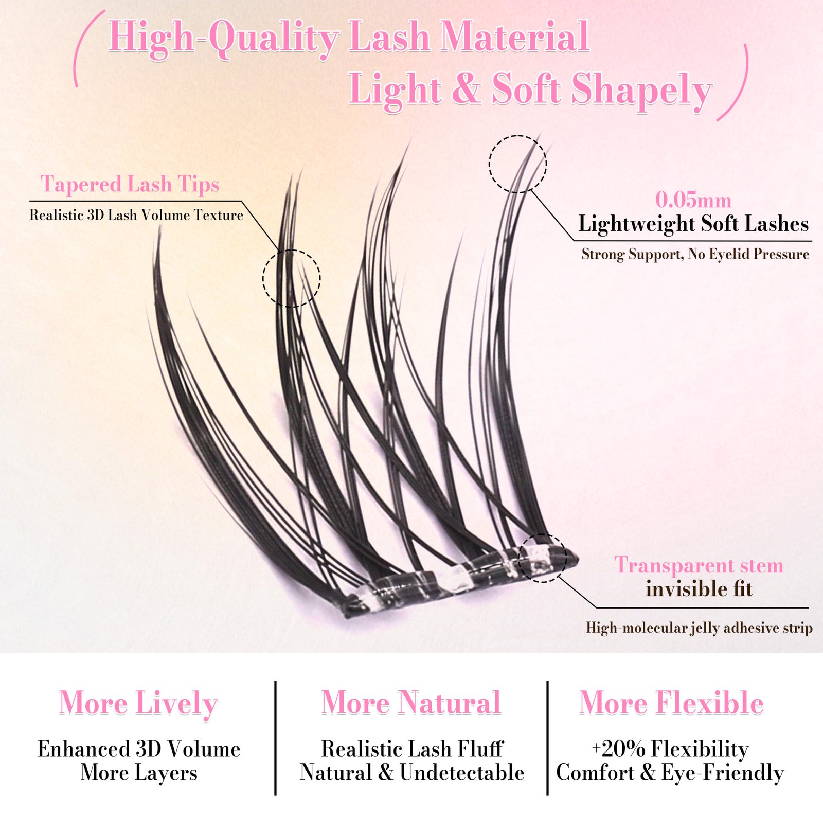 Press-on Lashes Pre-Bond Technology Glue-free 1-Step Press On Lashes Premium Materials Natural Soft Reusable Long Lasting Segmented DIY Adehesive Eyelashes - Image 2