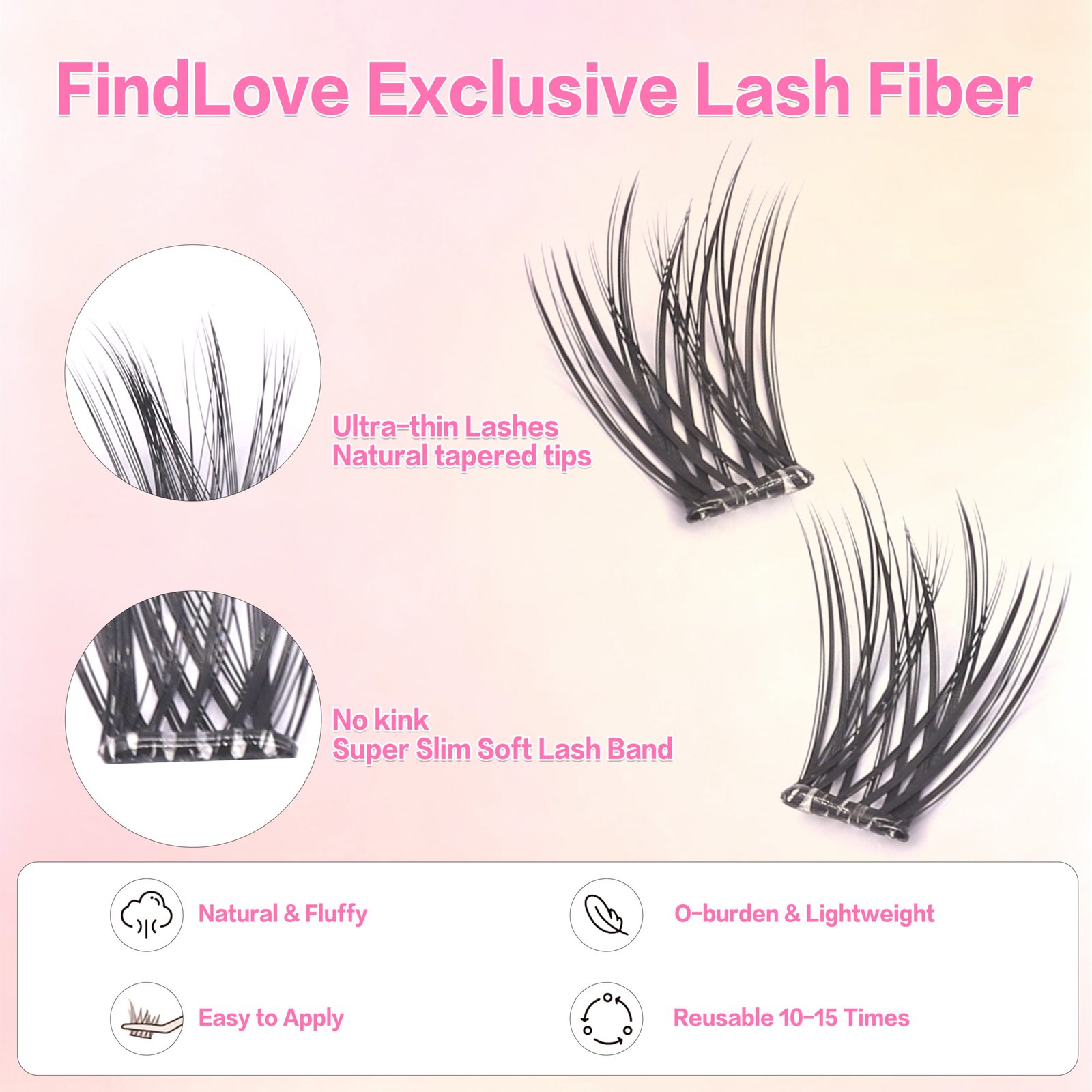 Self-adhesive Eyelash Pre-bond Technology 1-Step Press-on lashes Glue-free Long Lasting Premium PBT Materials Natural Soft Reusable Press-on lashes - Image 2
