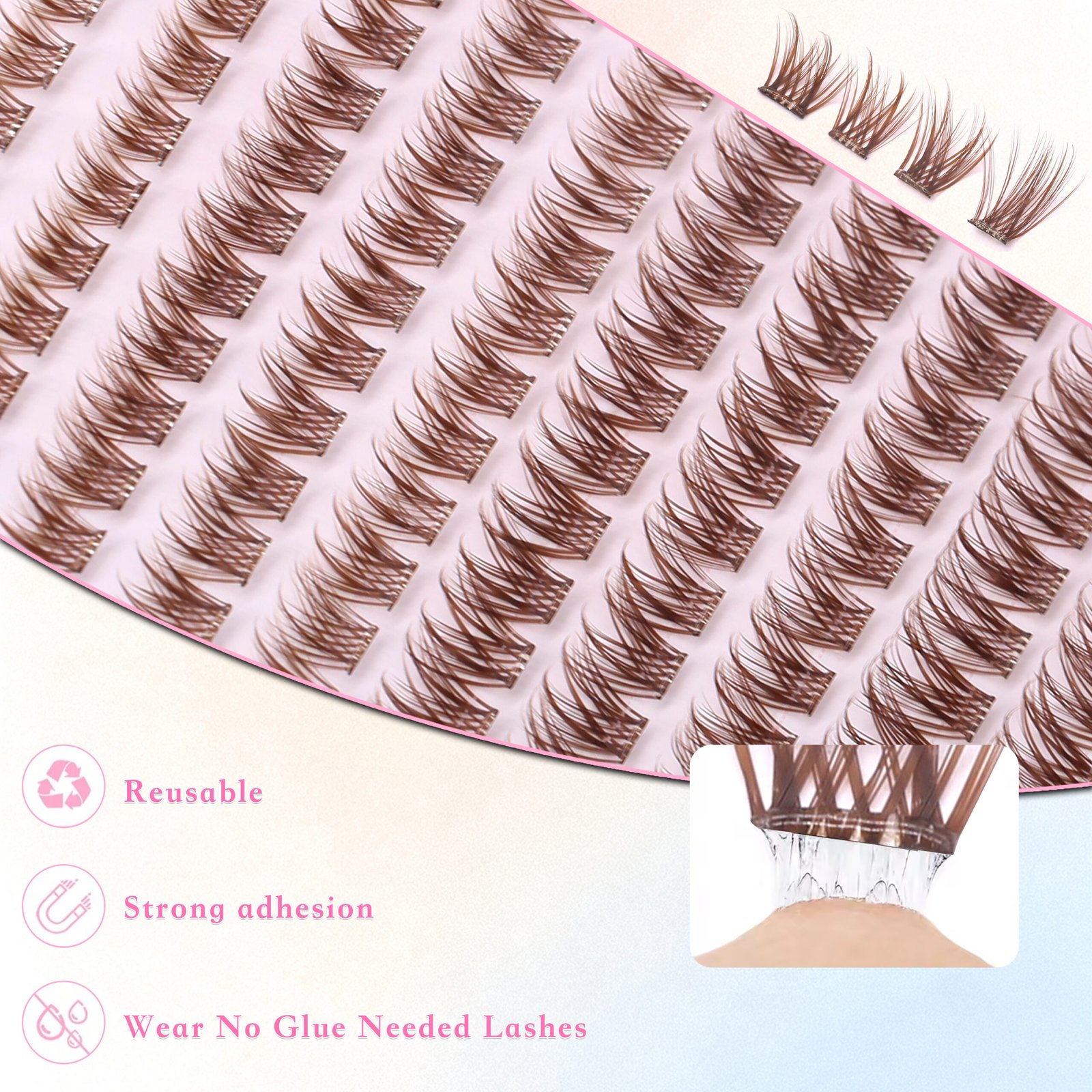 Self-adhesive Eyelash (Brown Color) Pre-bond Technology 1-Step Press-on lashes Glue-free Long Lasting Premium PBT Materials Natural Soft Reusable Press-on lashe - Image 2