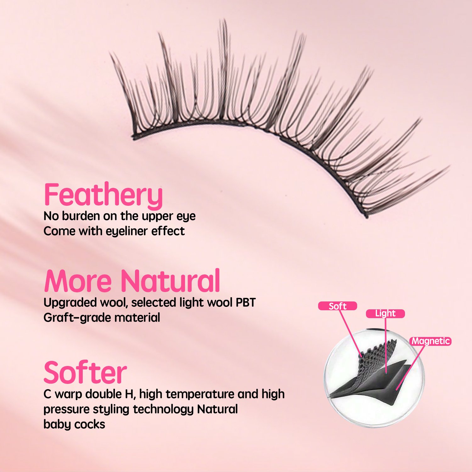 Soft Magnetic Eyelashes(Feather Fan) Natural Soft Set with Applicator High Quality Premium Materials Reusable 3D Soft Magnetic False Eyelashes - Image 5