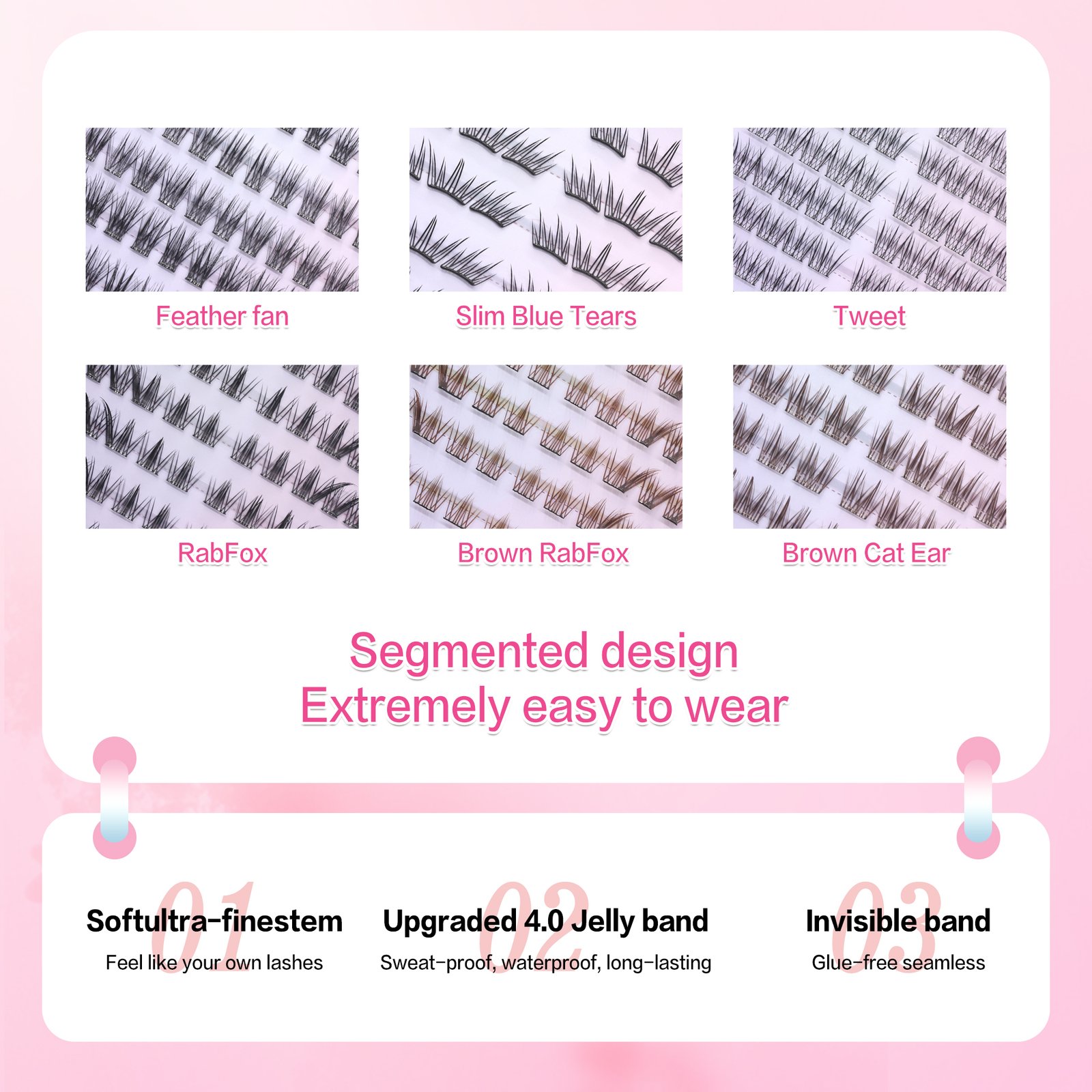 Press-on Lashes Pre-Bond Technology Lashes Reusable Natural Soft Premium Materials 1-Step Press On Lashes Segmented Glue Free Long Lasting self-adhesive Lashes - Image 4