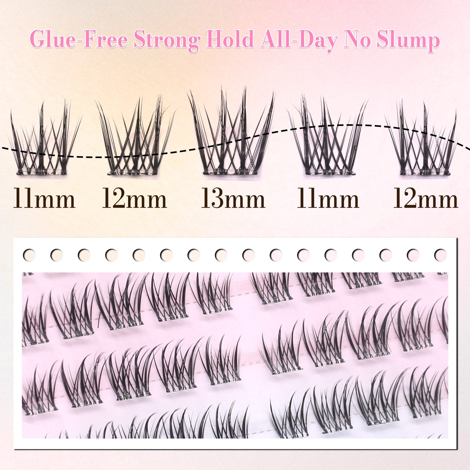 Press-on Lashes Pre-Bond Technology Glue-free 1-Step Press On Lashes Premium Materials Natural Soft Reusable Long Lasting Segmented DIY Adehesive Eyelashes - Image 4