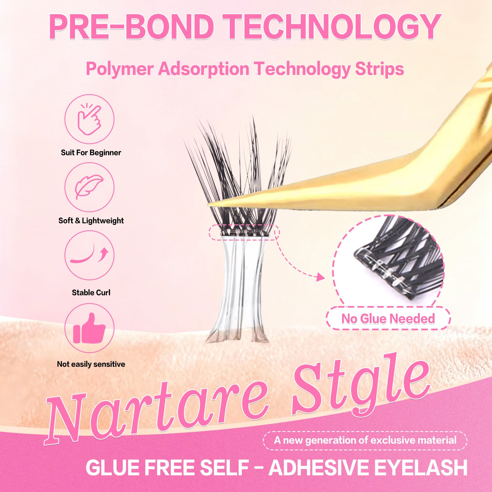 Self-adhesive Eyelash Pre-bond Technology 1-Step Press-on lashes Glue-free Long Lasting Premium PBT Materials Natural Soft Reusable Press-on lashes - Image 4
