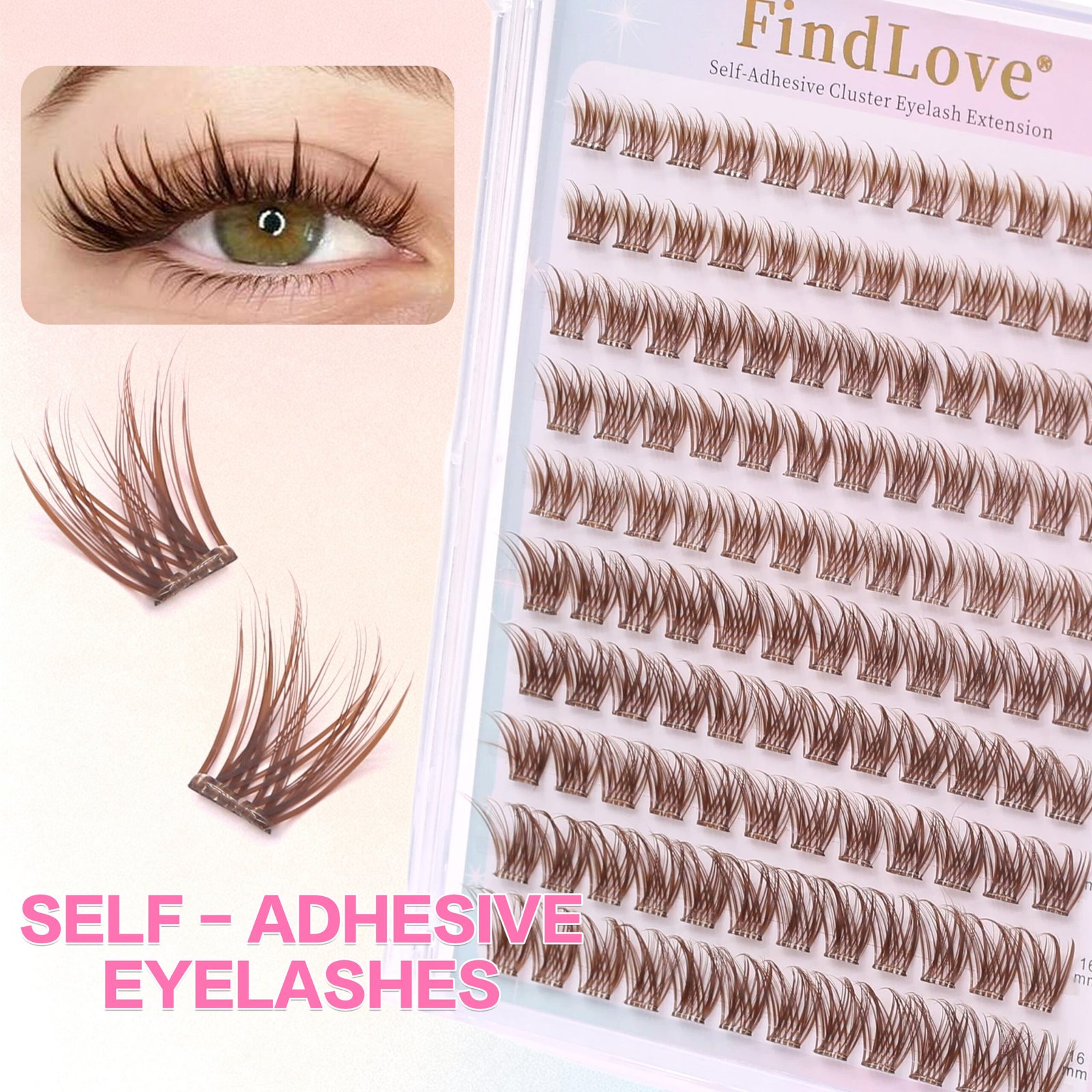 Self-adhesive Eyelash (Brown Color) Pre-bond Technology 1-Step Press-on lashes Glue-free Long Lasting Premium PBT Materials Natural Soft Reusable Press-on lashe - Image 4