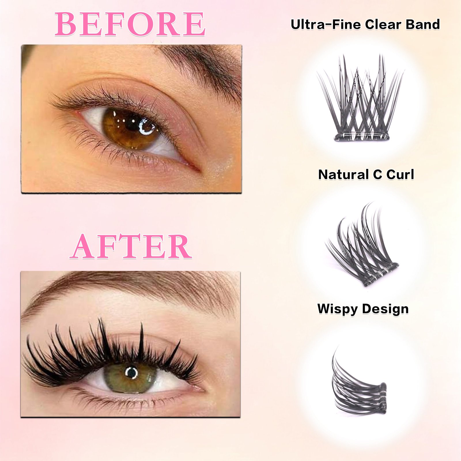 Self-adhesive Eyelash Pre-bond Technology 1-Step Press-on lashes Glue-free Long Lasting Premium PBT Materials Natural Soft Reusable Press-on lashes - Image 5