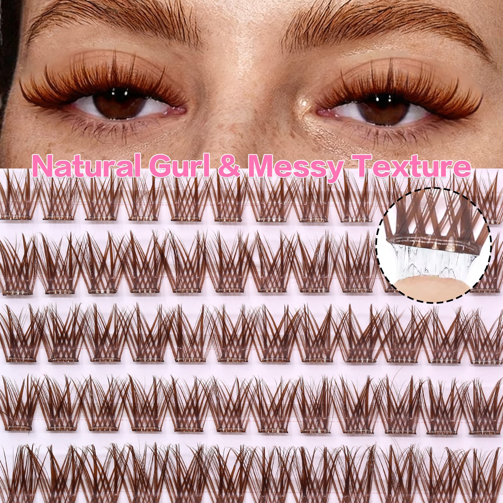 Self-adhesive Eyelash (Brown Color) Pre-bond Technology 1-Step Press-on lashes Glue-free Long Lasting Premium PBT Materials Natural Soft Reusable Press-on lashe - Image 5