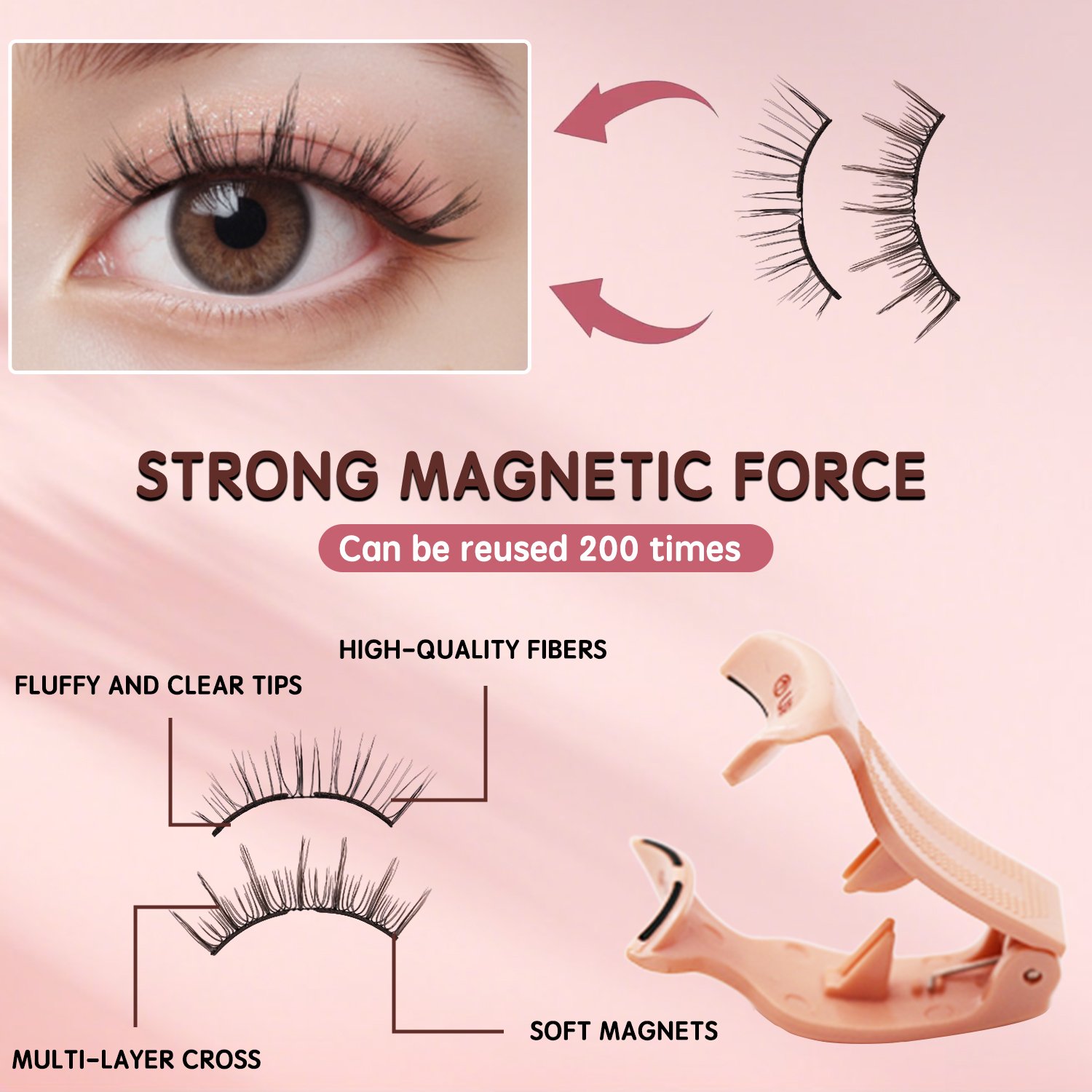 Soft Magnetic Eyelashes(Feather Fan) Natural Soft Set with Applicator High Quality Premium Materials Reusable 3D Soft Magnetic False Eyelashes - Image 8