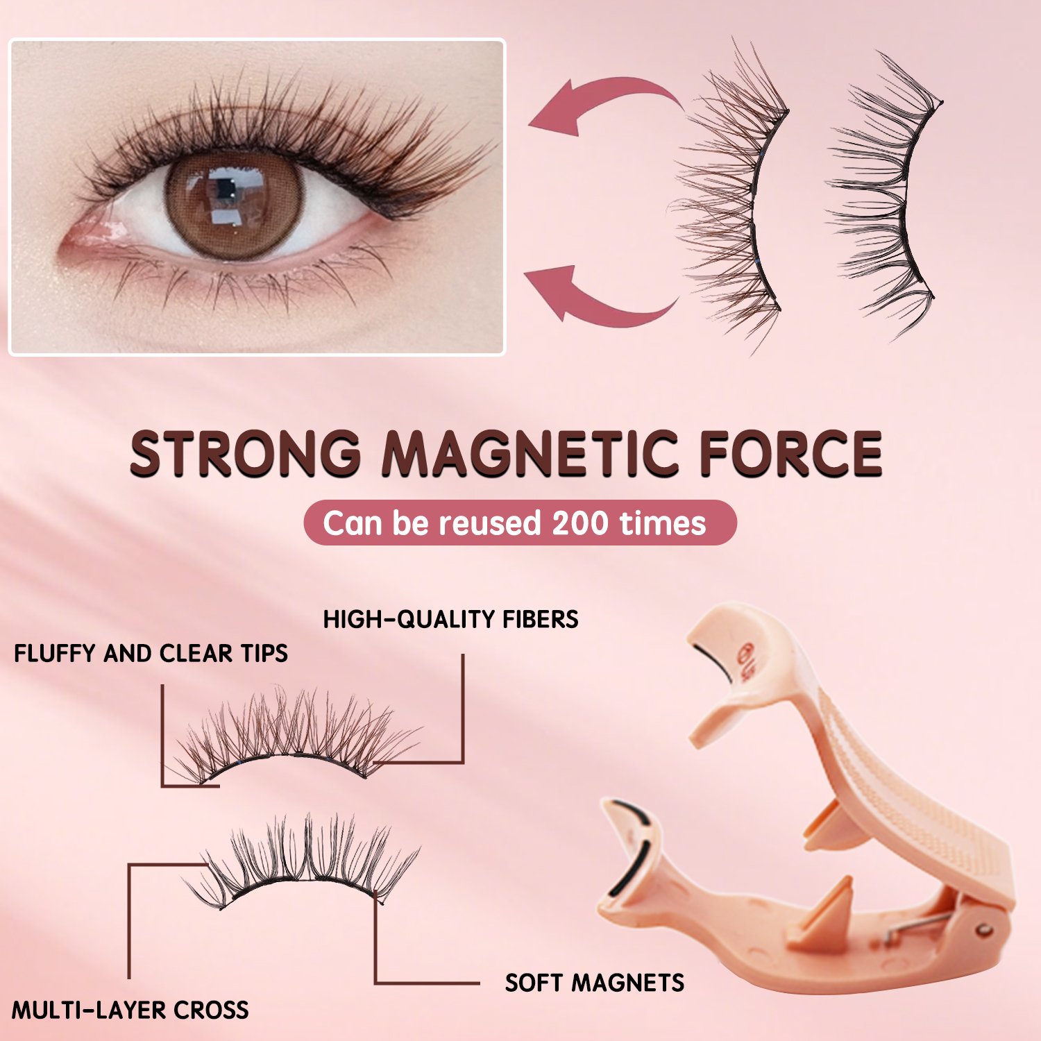 Soft Magnetic Eyelashes(Sweet Fox) Set with Applicator Dark Brown High Quality Premium Materials Natural Soft Reusable 3D Soft Magnetic False Eyelashes - Image 7