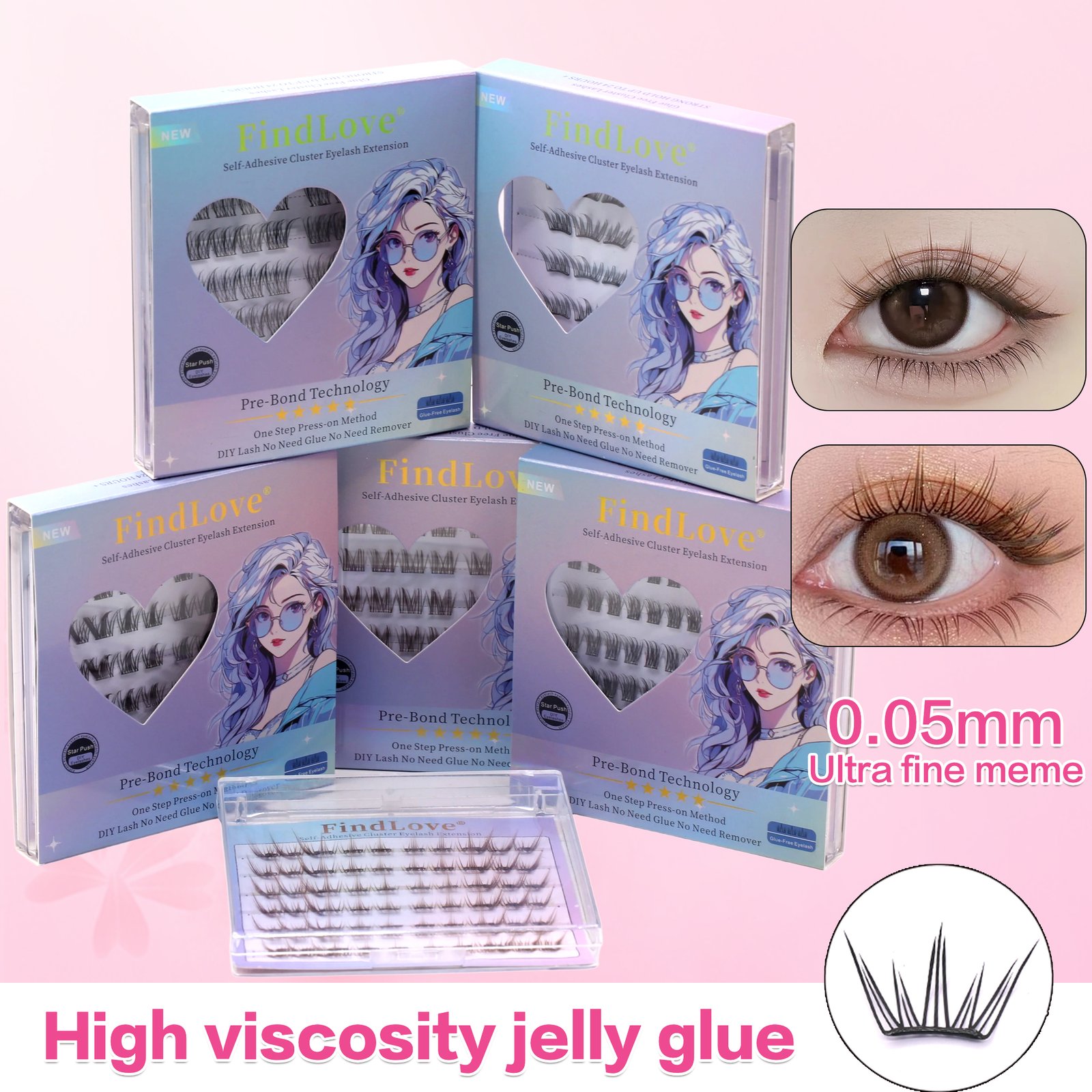 Press-on Lashes Pre-Bond Technology Lashes Reusable Natural Soft Premium Materials 1-Step Press On Lashes Segmented Glue Free Long Lasting self-adhesive Lashes - Image 6