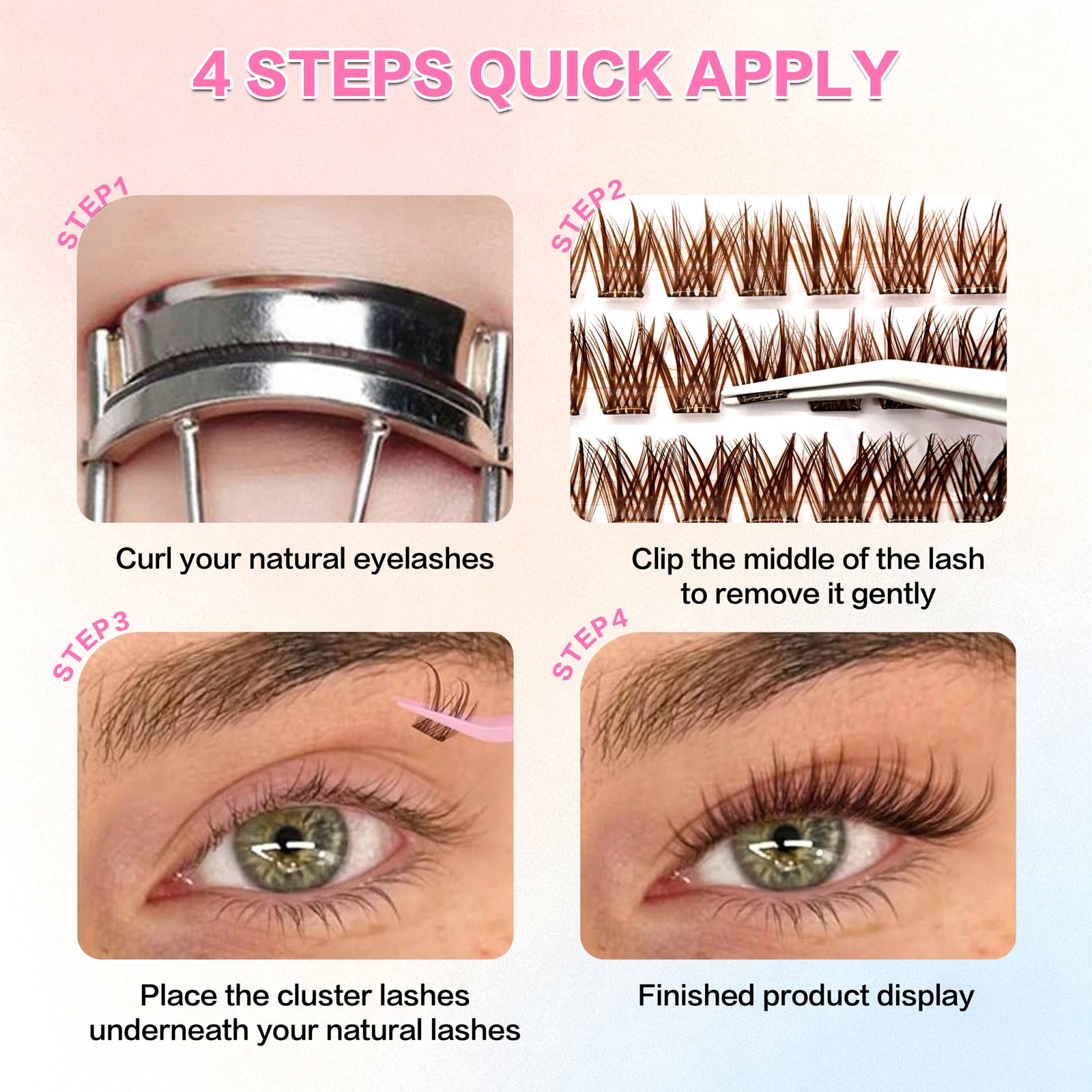 Self-adhesive Eyelash (Brown Color) Pre-bond Technology 1-Step Press-on lashes Glue-free Long Lasting Premium PBT Materials Natural Soft Reusable Press-on lashe - Image 7