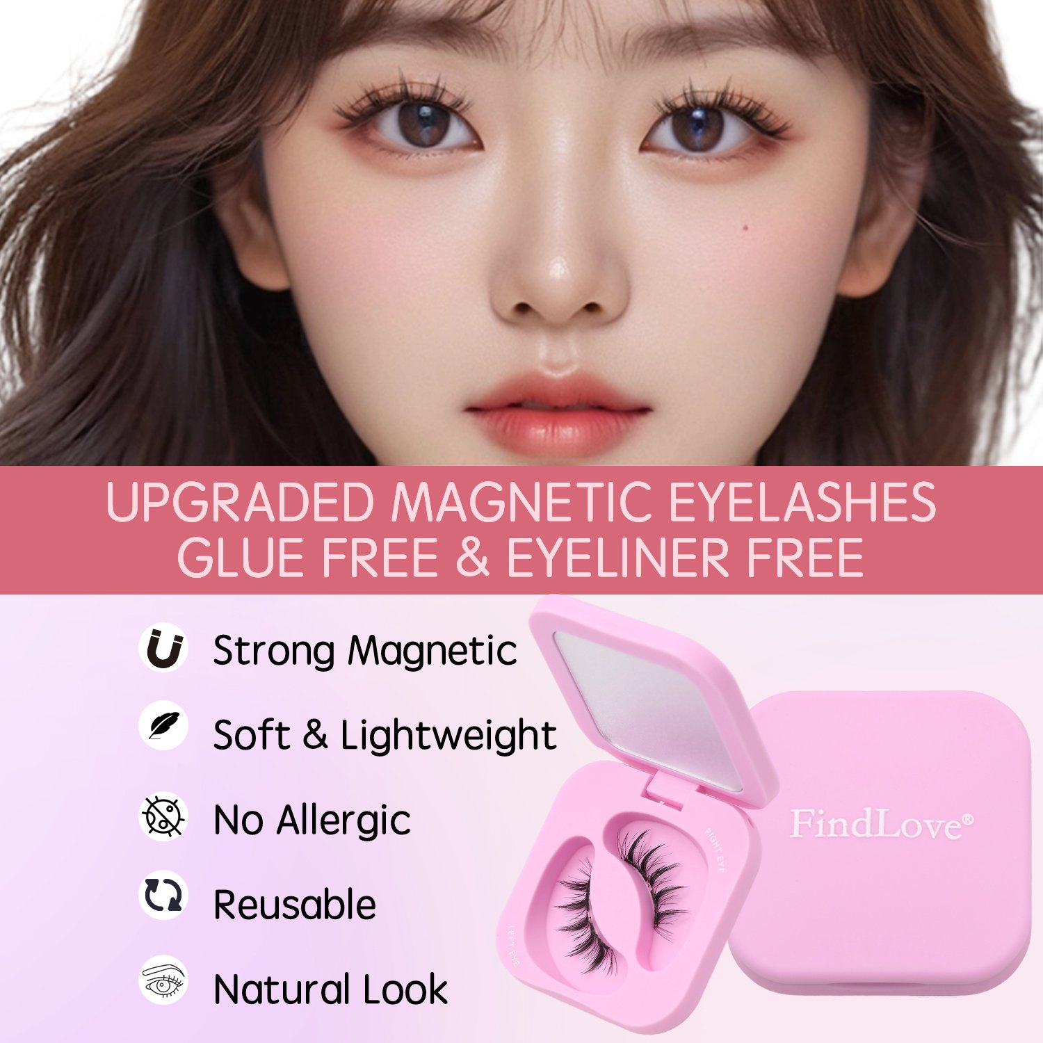 FindLove Soft Magnetic Eyelashes Kit with Applicator (Souffle) Glue-free Natural Soft High Quality Premium Material Soft Magnetic Eyelash Extension Reusable 3D Soft Magnetic Lashes - Image 8