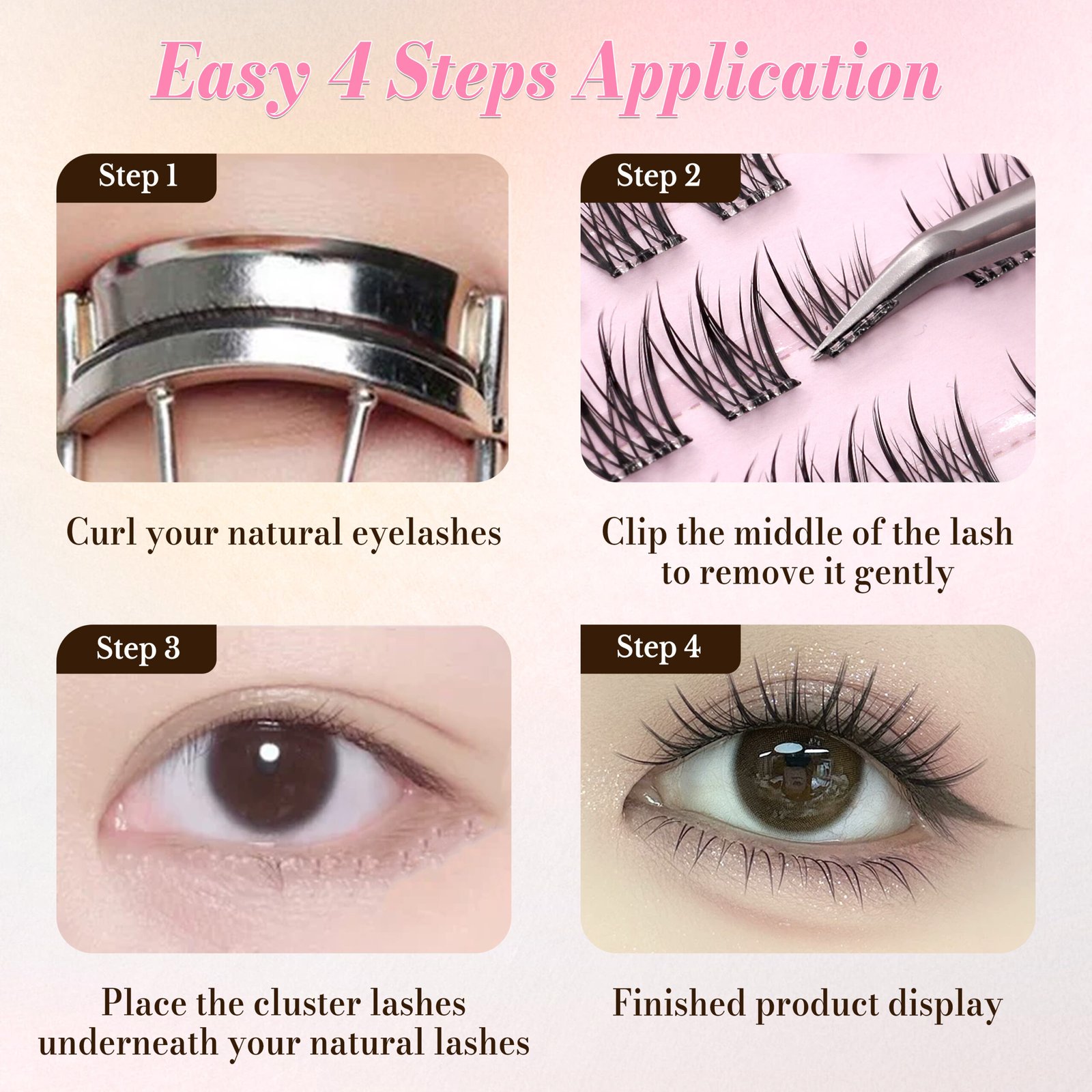 Press-on Lashes Pre-Bond Technology Glue-free 1-Step Press On Lashes Premium Materials Natural Soft Reusable Long Lasting Segmented DIY Adehesive Eyelashes - Image 8