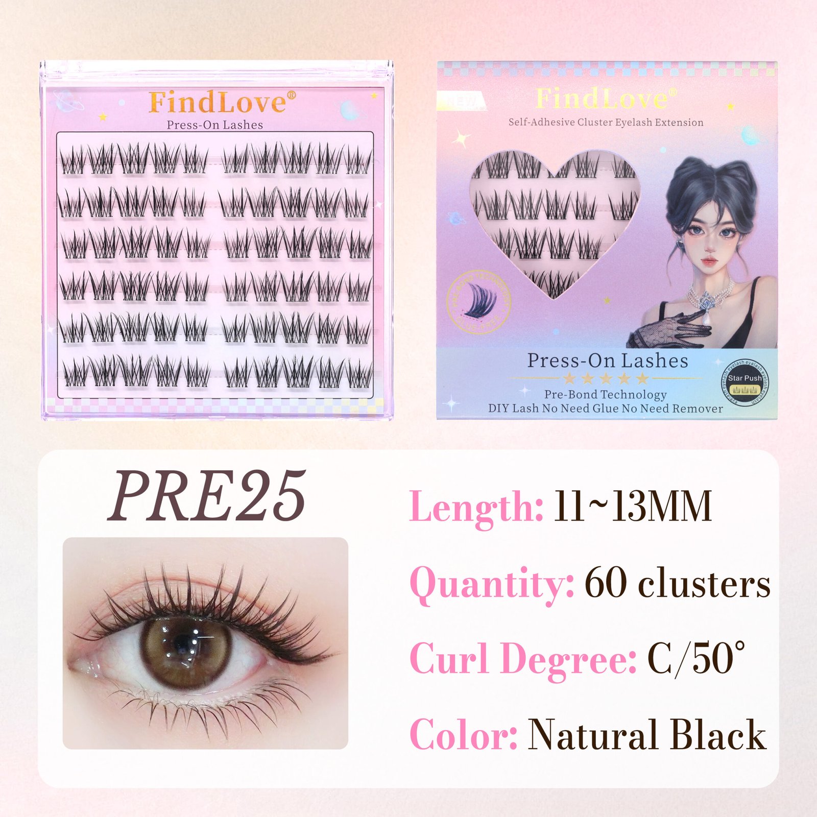 Press-on Lashes Pre-Bond Technology Glue-free 1-Step Press On Lashes Premium Materials Natural Soft Reusable Long Lasting Segmented DIY Adehesive Eyelashes - Image 9