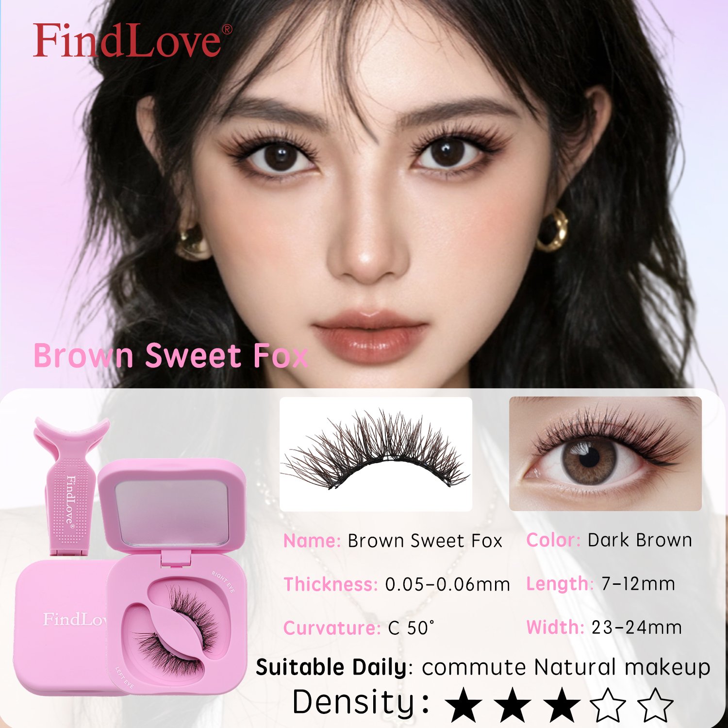 FindLove Soft Magnetic Eyelashes Brown Sweet Fox Comic Lashes Natural Soft High Quality Premium Material Eyelash Extension Reusable 3D Soft Magnetic Lashes - Image 12