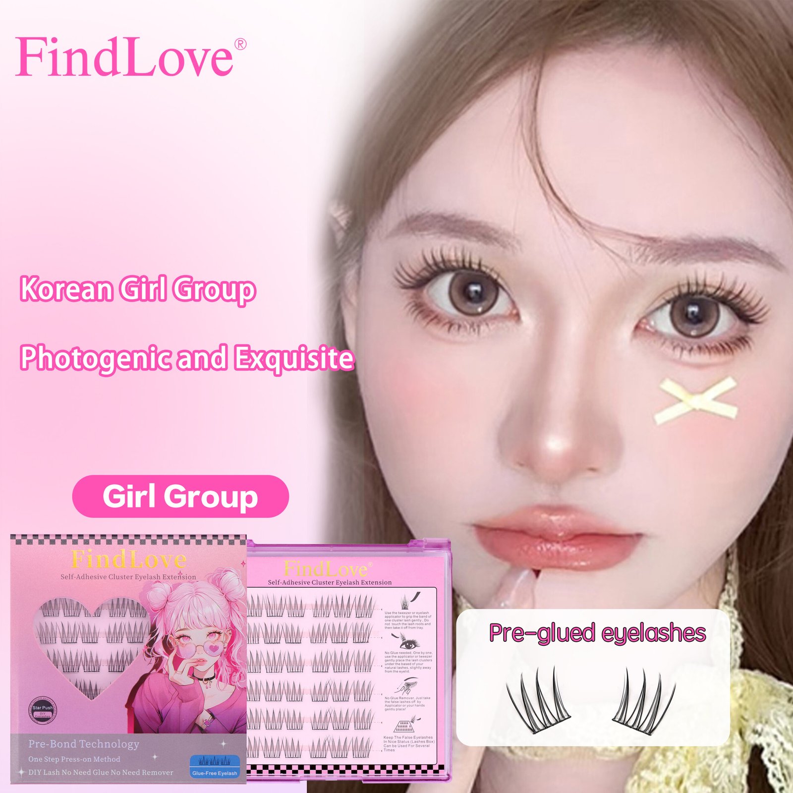 Press-on Lashes (Girl GroupStyle) Pre-bond Technology 1-Step Press-on lashes Glue-free Long Lasting Premium PBT Materials Natural Soft Reusable Self-adhesive Eyelashes - Image 2