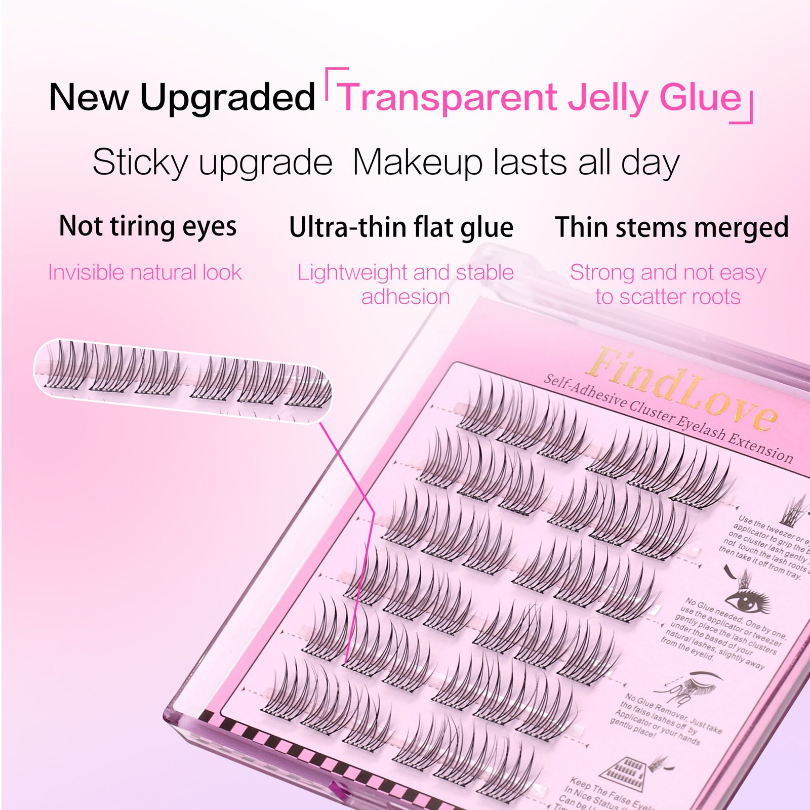 Press-on Lashes (Girl GroupStyle) Pre-bond Technology 1-Step Press-on lashes Glue-free Long Lasting Premium PBT Materials Natural Soft Reusable Self-adhesive Eyelashes - Image 3