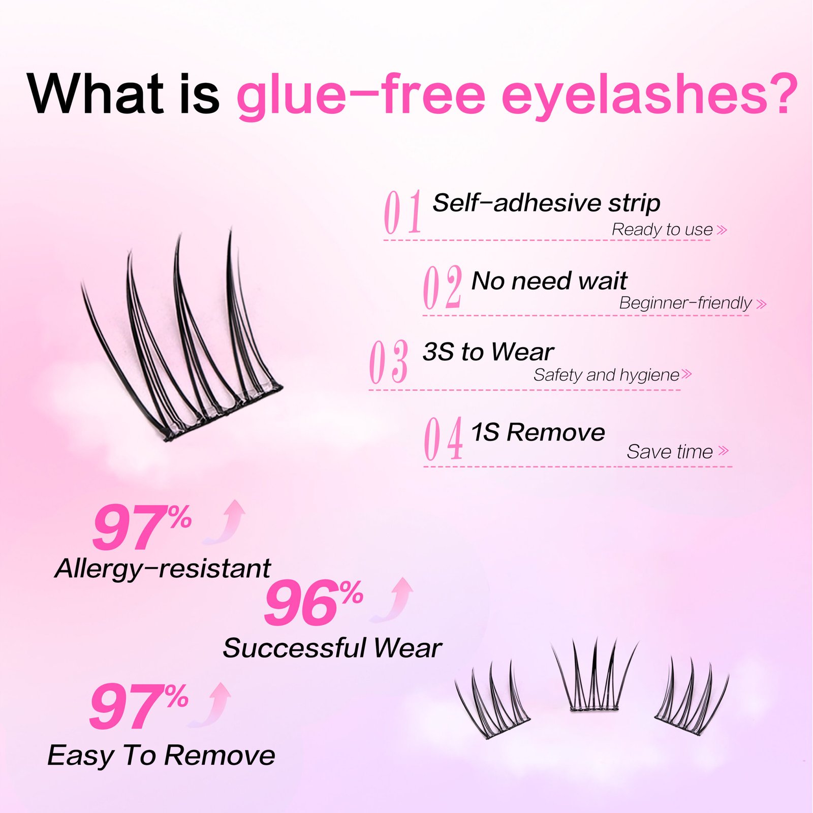 Press-on Lashes (Girl GroupStyle) Pre-bond Technology 1-Step Press-on lashes Glue-free Long Lasting Premium PBT Materials Natural Soft Reusable Self-adhesive Eyelashes - Image 4