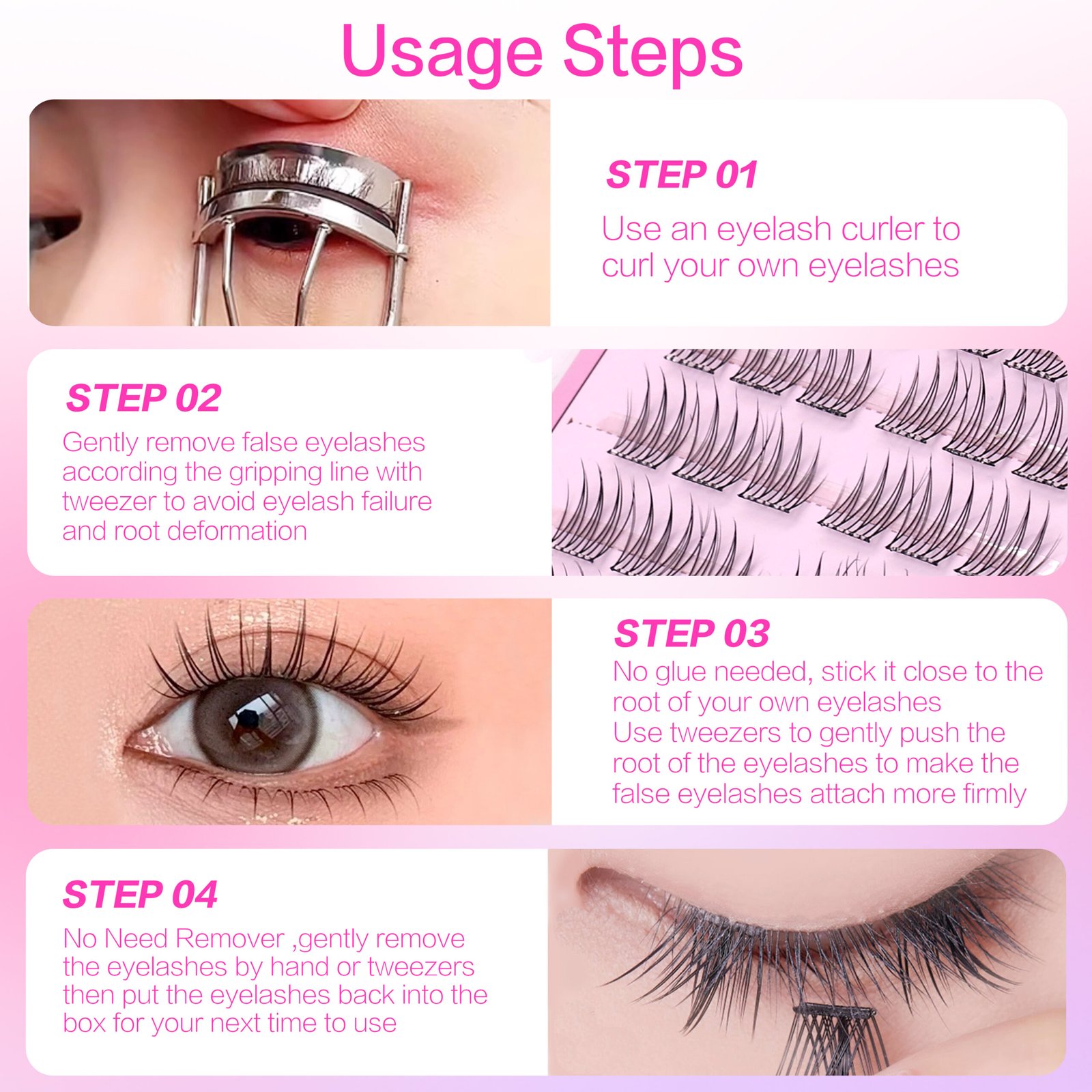 Press-on Lashes (Girl GroupStyle) Pre-bond Technology 1-Step Press-on lashes Glue-free Long Lasting Premium PBT Materials Natural Soft Reusable Self-adhesive Eyelashes - Image 8