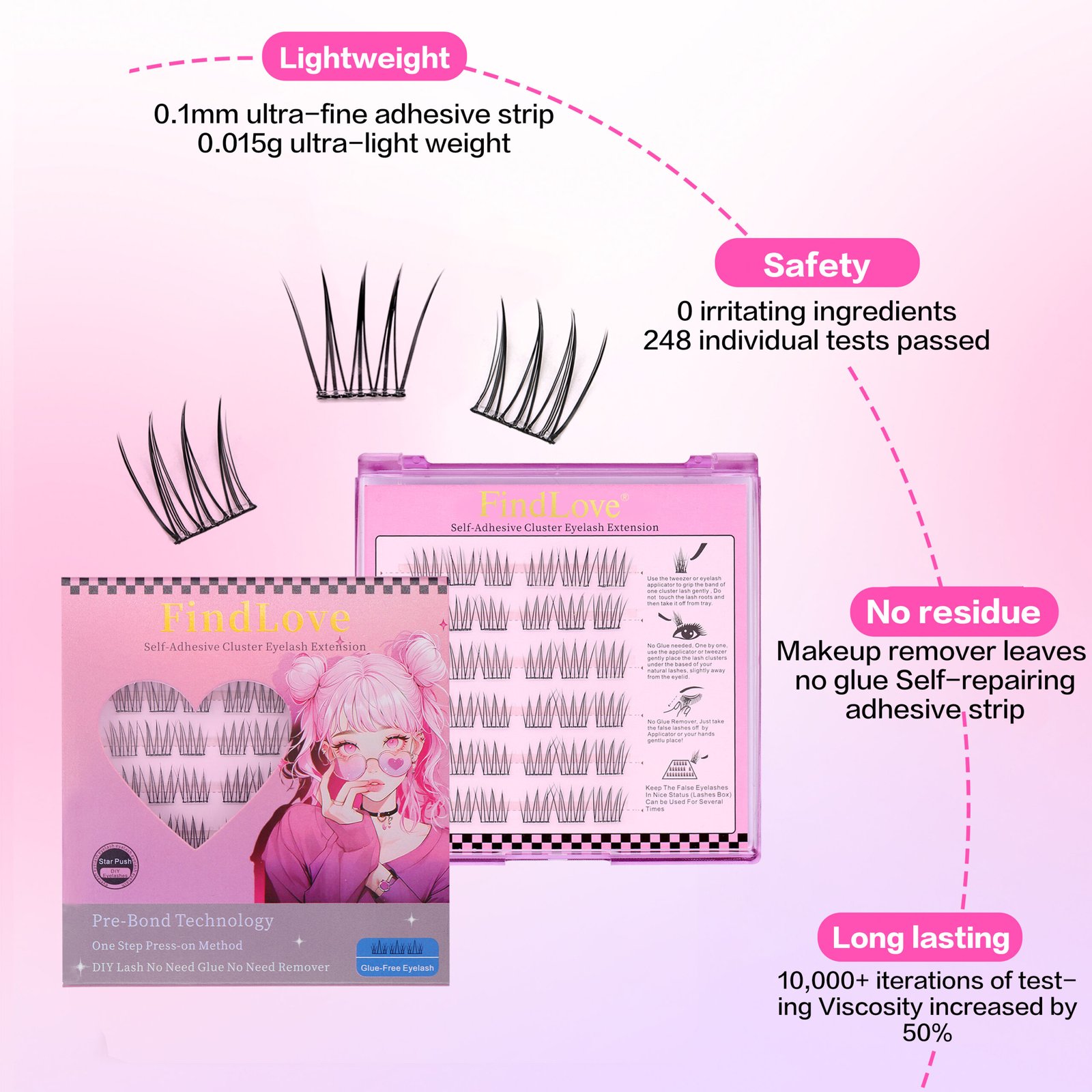 Press-on Lashes (Girl GroupStyle) Pre-bond Technology 1-Step Press-on lashes Glue-free Long Lasting Premium PBT Materials Natural Soft Reusable Self-adhesive Eyelashes - Image 9