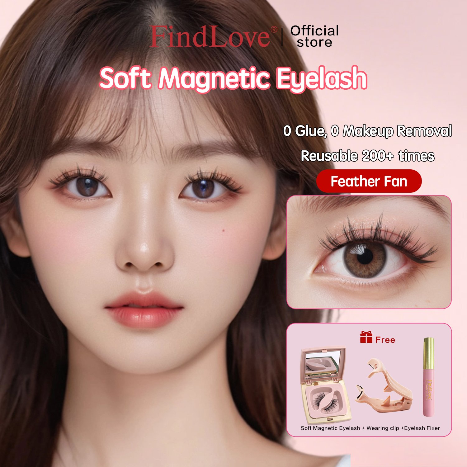 Soft Magnetic Eyelashes(Feather Fan) Natural Soft Set with Applicator High Quality Premium Materials Reusable 3D Soft Magnetic False Eyelashes