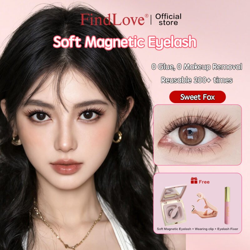 Soft Magnetic Eyelashes(Sweet Fox) Set with Applicator Dark Brown High Quality Premium Materials Natural Soft Reusable 3D Soft Magnetic False Eyelashes